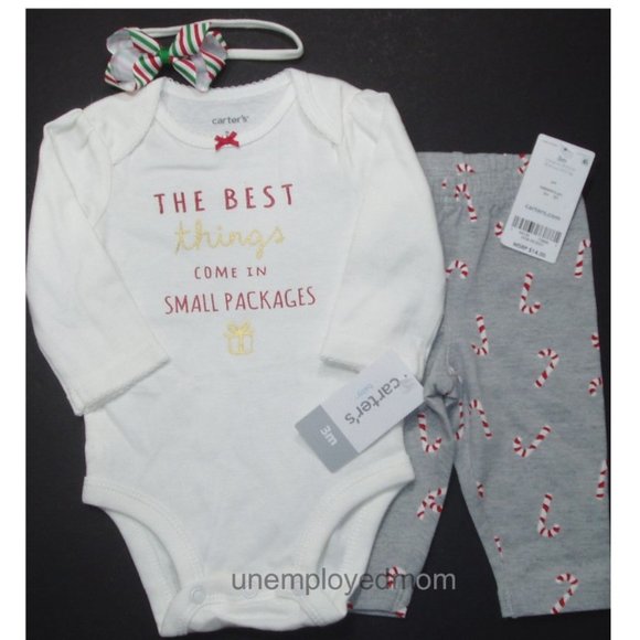Girls Christmas Outfit Hair Bow Bodysuit Leggings Holiday Best Things Sm Pkg - Picture 1 of 7